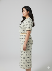 AD Unique Bow Printed Knit Bodycon 2 Pcs Set