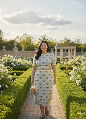 AD Unique Bow Printed Knit Bodycon 2 Pcs Set