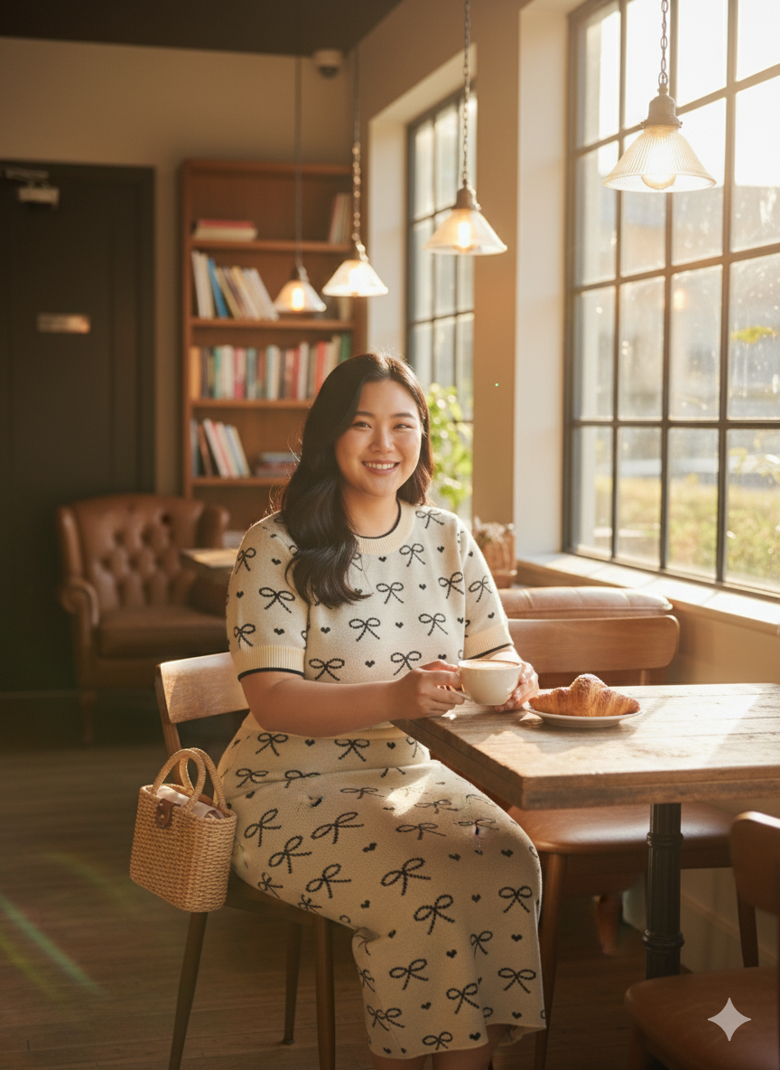 AD Unique Bow Printed Knit Bodycon 2 Pcs Set