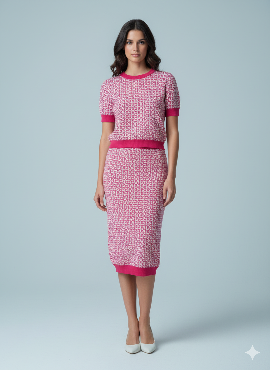 AD Classy Pink & White Midi 2 pcs Set