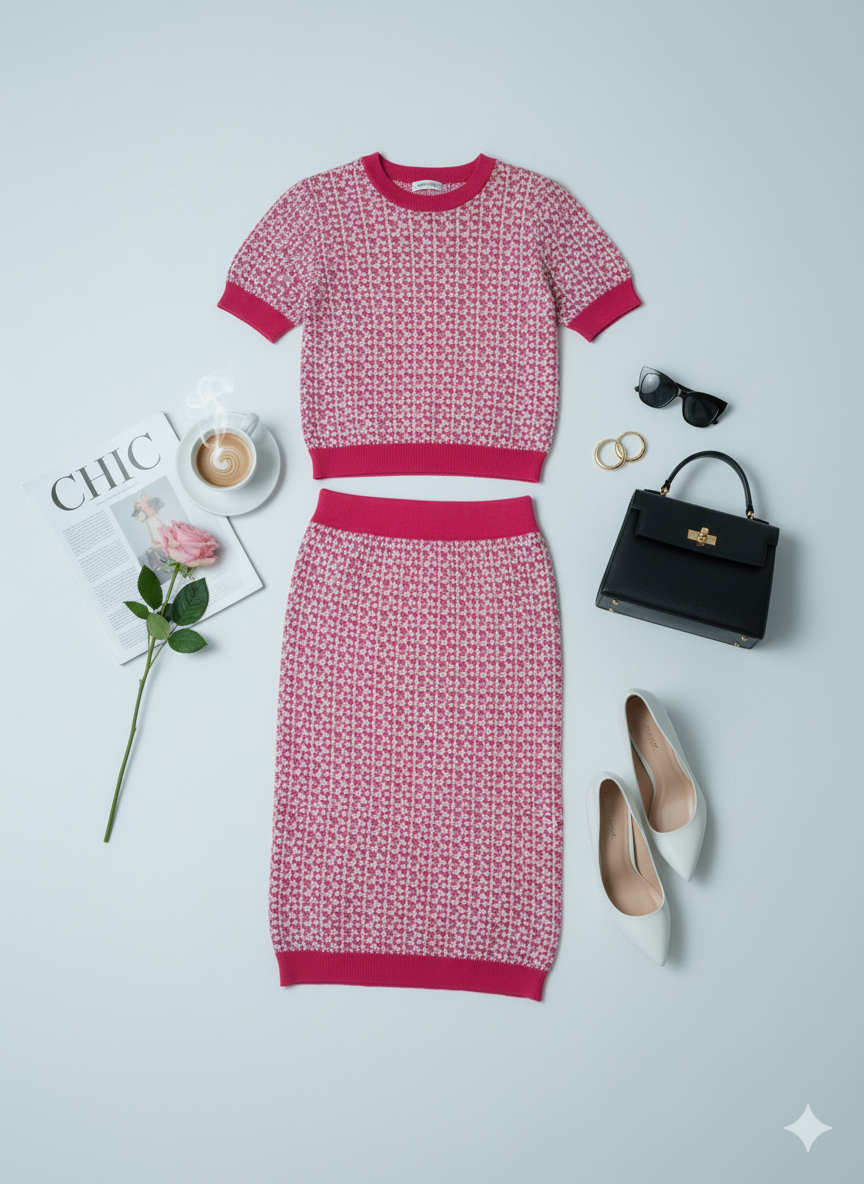 AD Classy Pink & White Midi 2 pcs Set