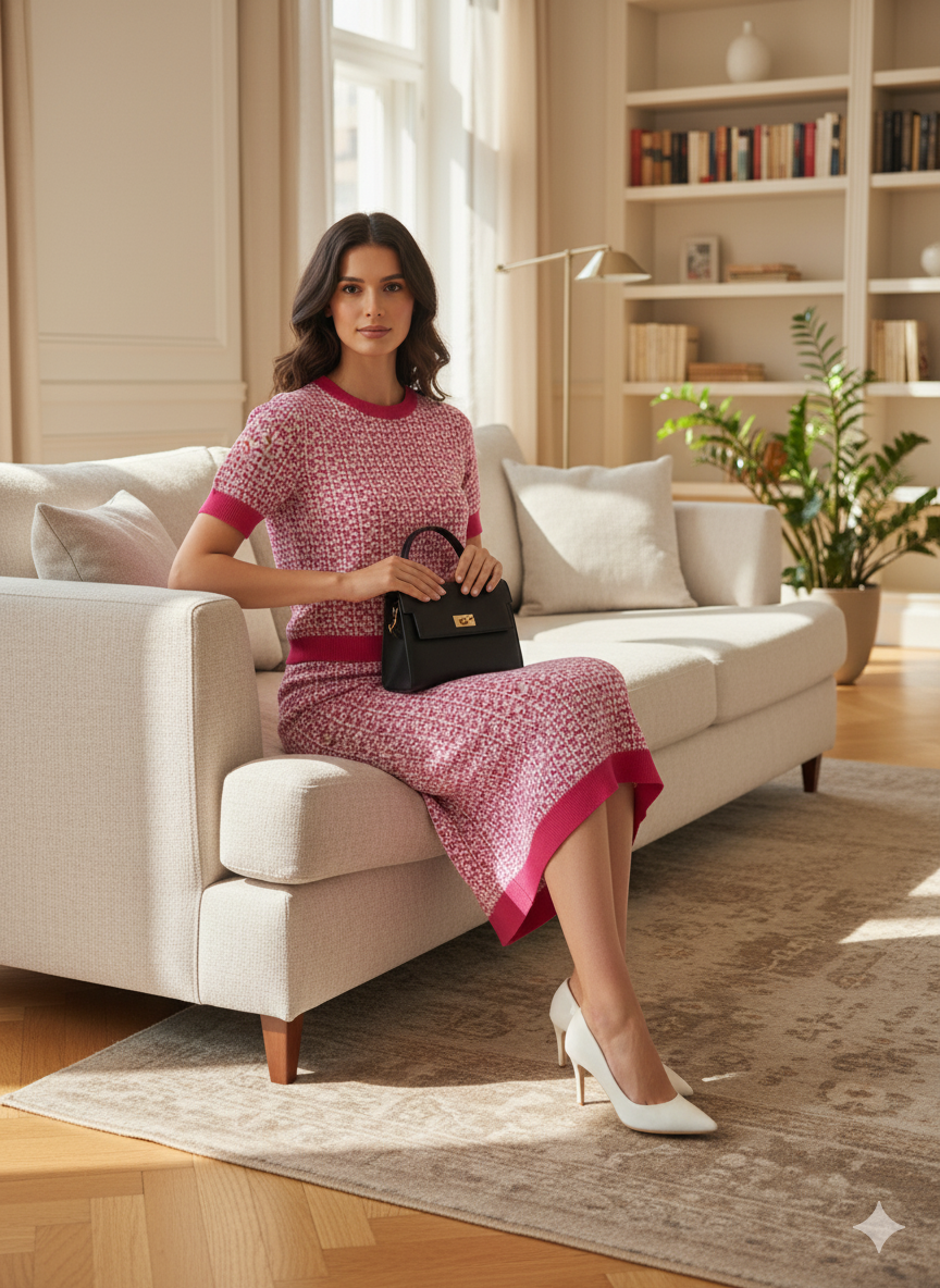 AD Classy Pink & White Midi 2 pcs Set