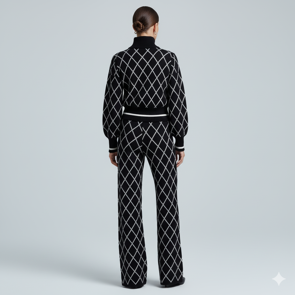 AD Casual Checker Pullover Sweater and Pant Set