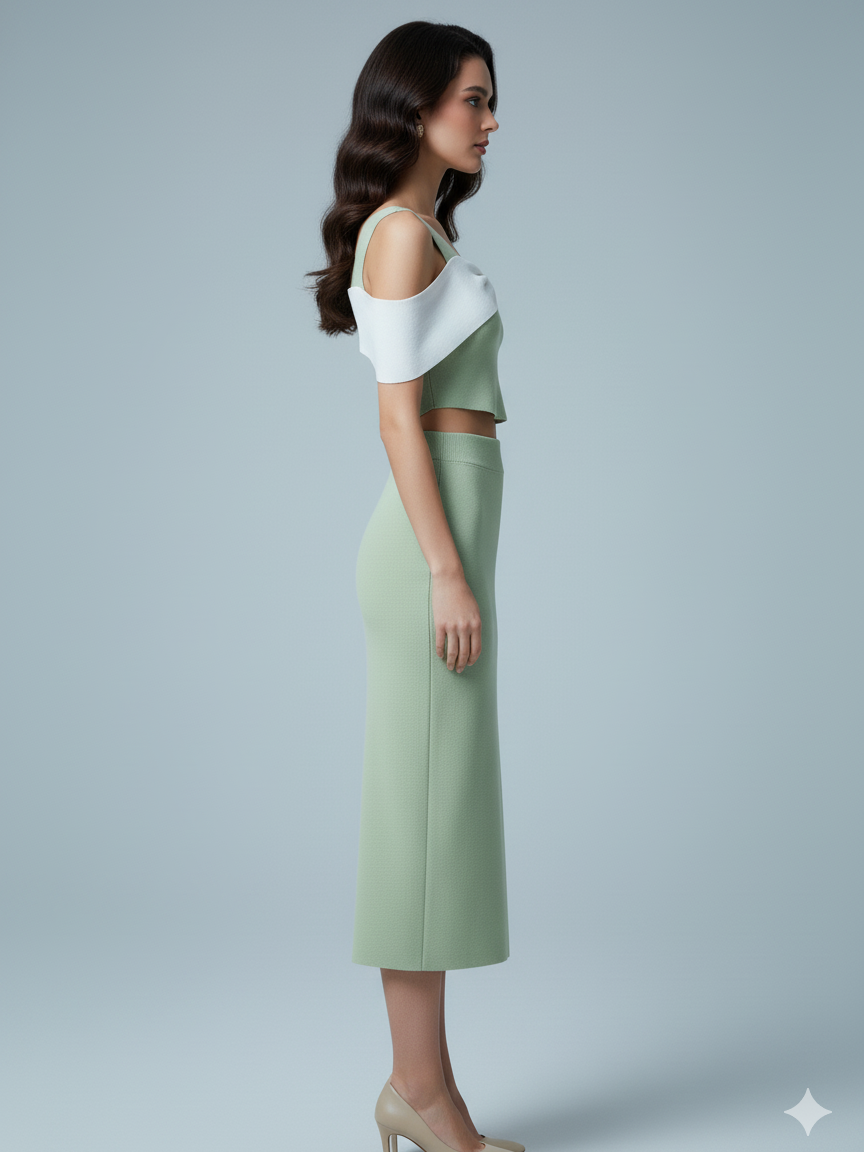 AD  Off-shoulder Bodycon 2 Pcs set in Mint.