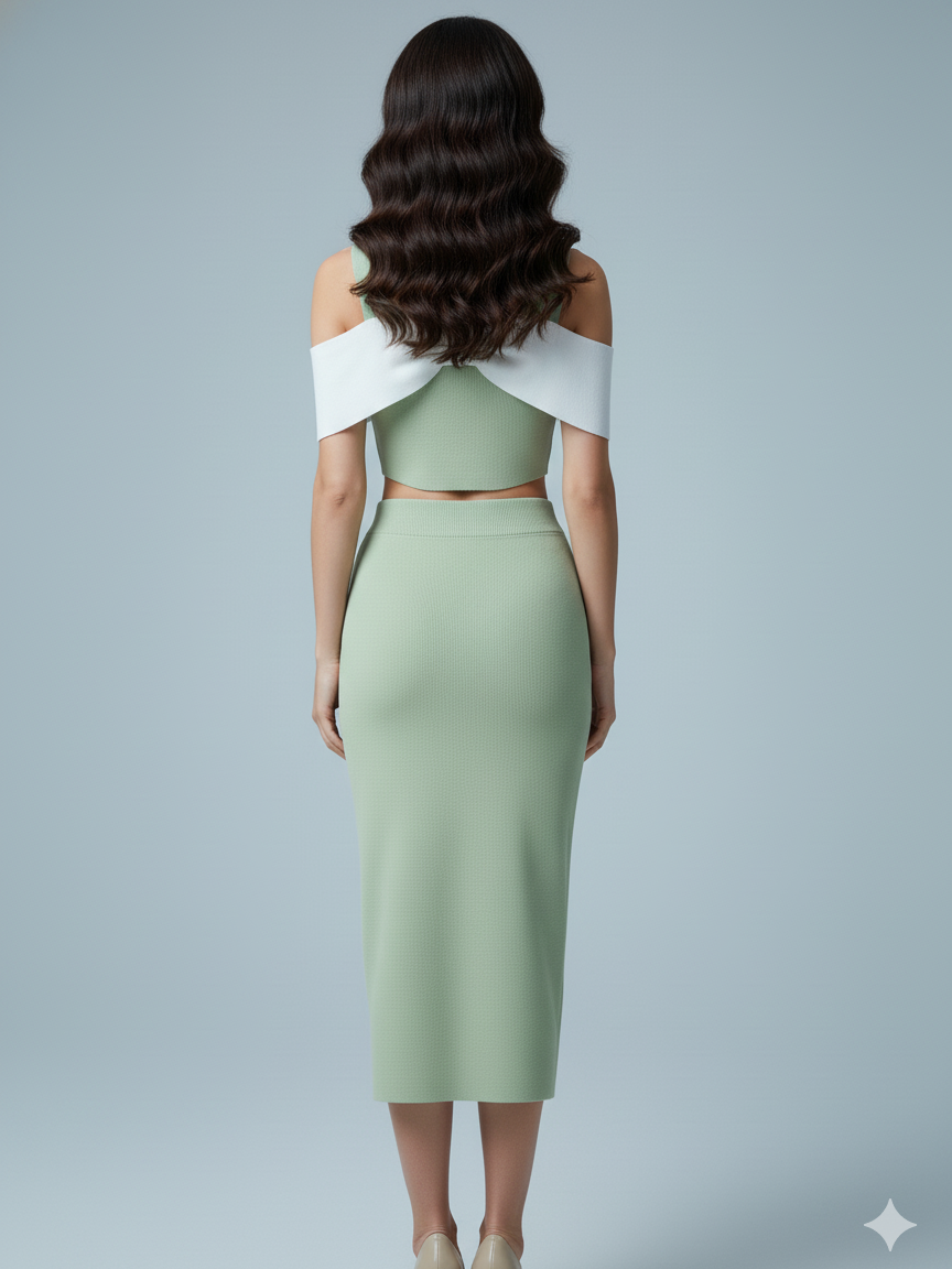 AD  Off-shoulder Bodycon 2 Pcs set in Mint.