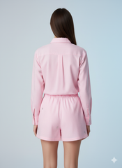 AD  Newsta Diamond Modern Women's Long Sleeve Shorts 2 Pcs Set in Pink