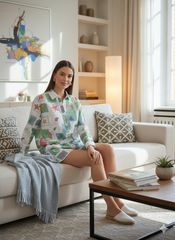 ADLUXE Multicolored Patterned Lacy Coordinate Short 2 Pcs Set in green