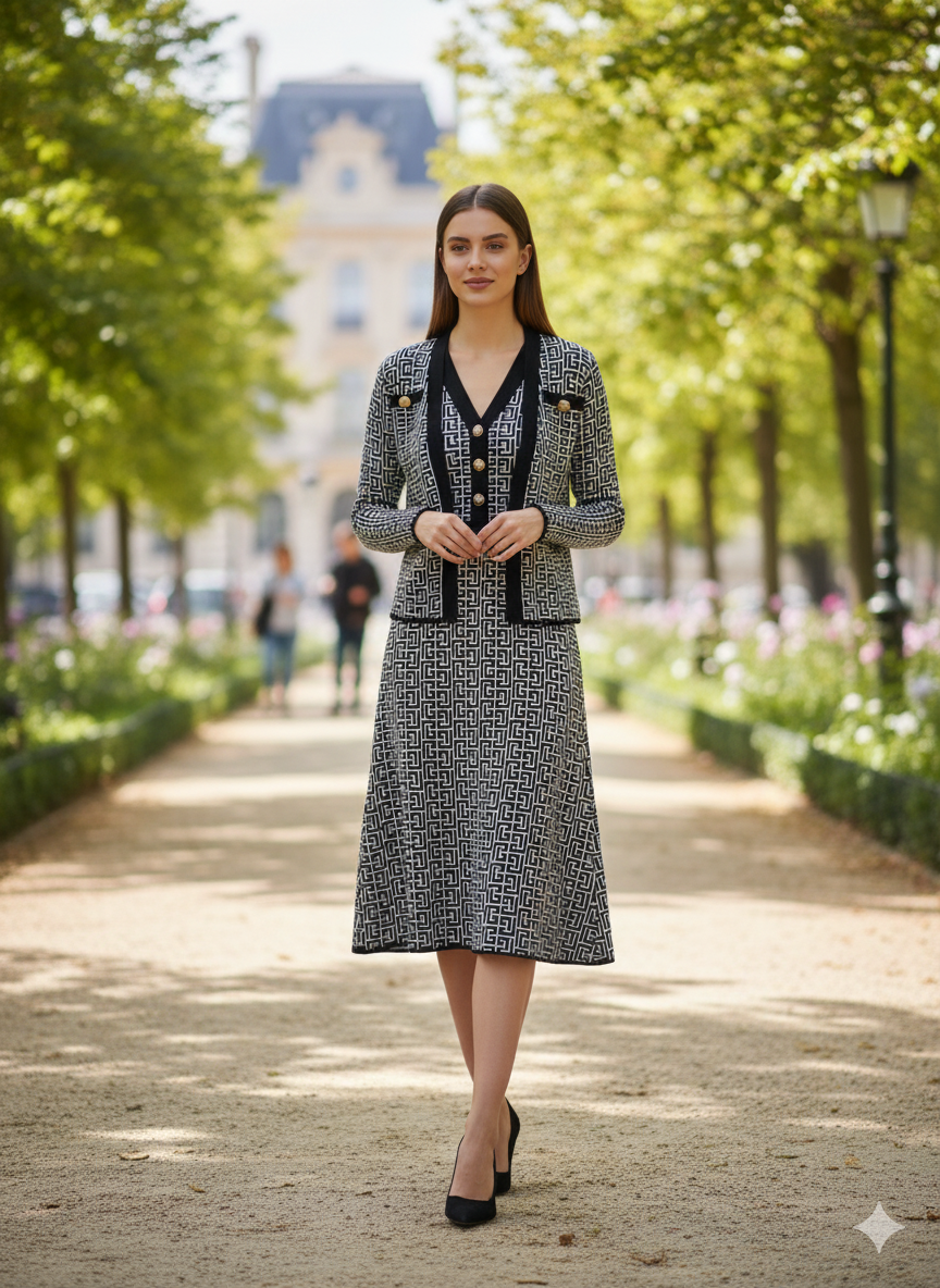 AD V-Neck Sleeveless Dress and Tup Cardigan 2 Pcs Set