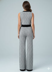 ADL High-End Knitted Top & Wide Leg Pant 2 Pcs Set in Black.