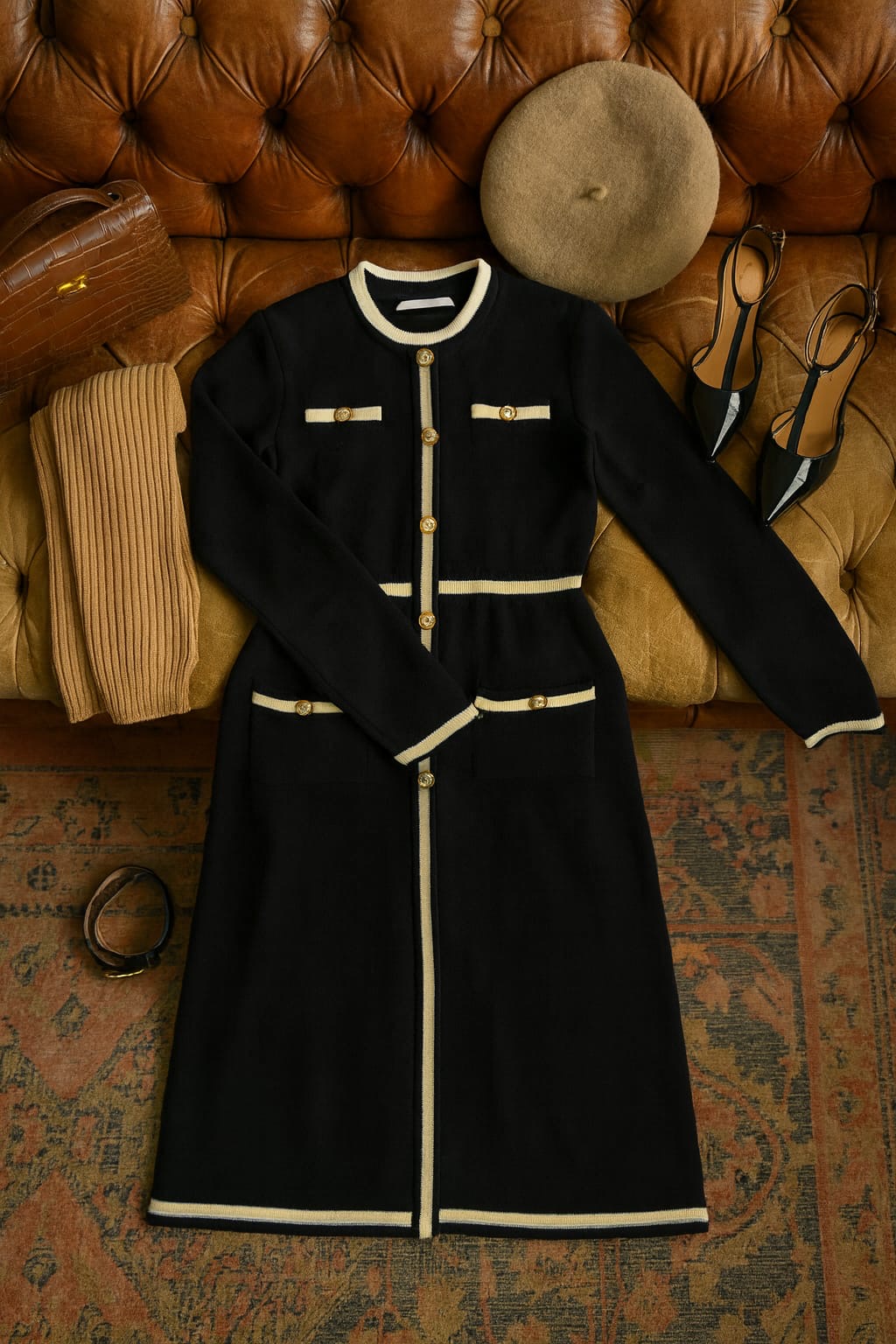 AD Elegant French Metal buttons Bodycon Dress