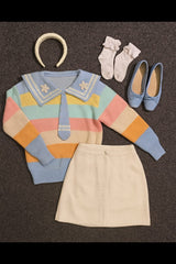 AD Student Doll Collar Multiple Blue Top