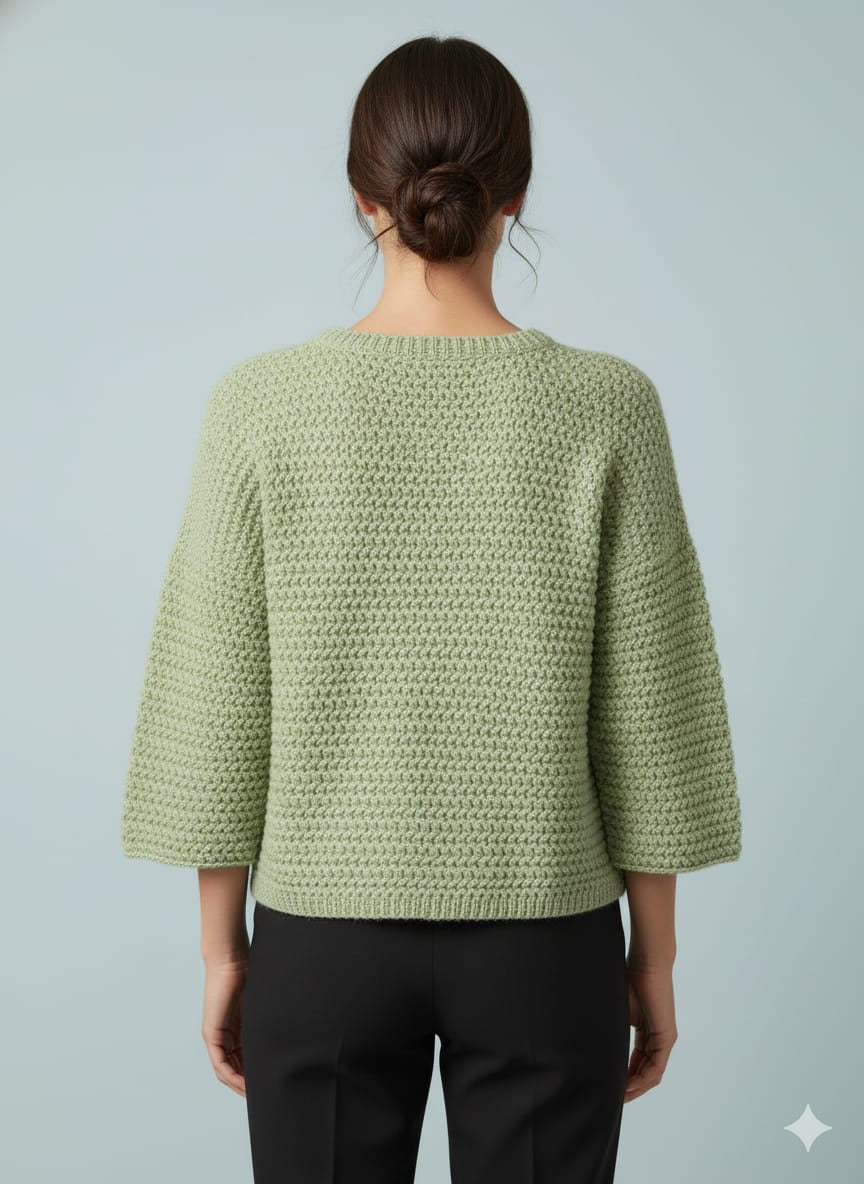 AD High-Quality Oversized Textured Knit Sweater Top in Green