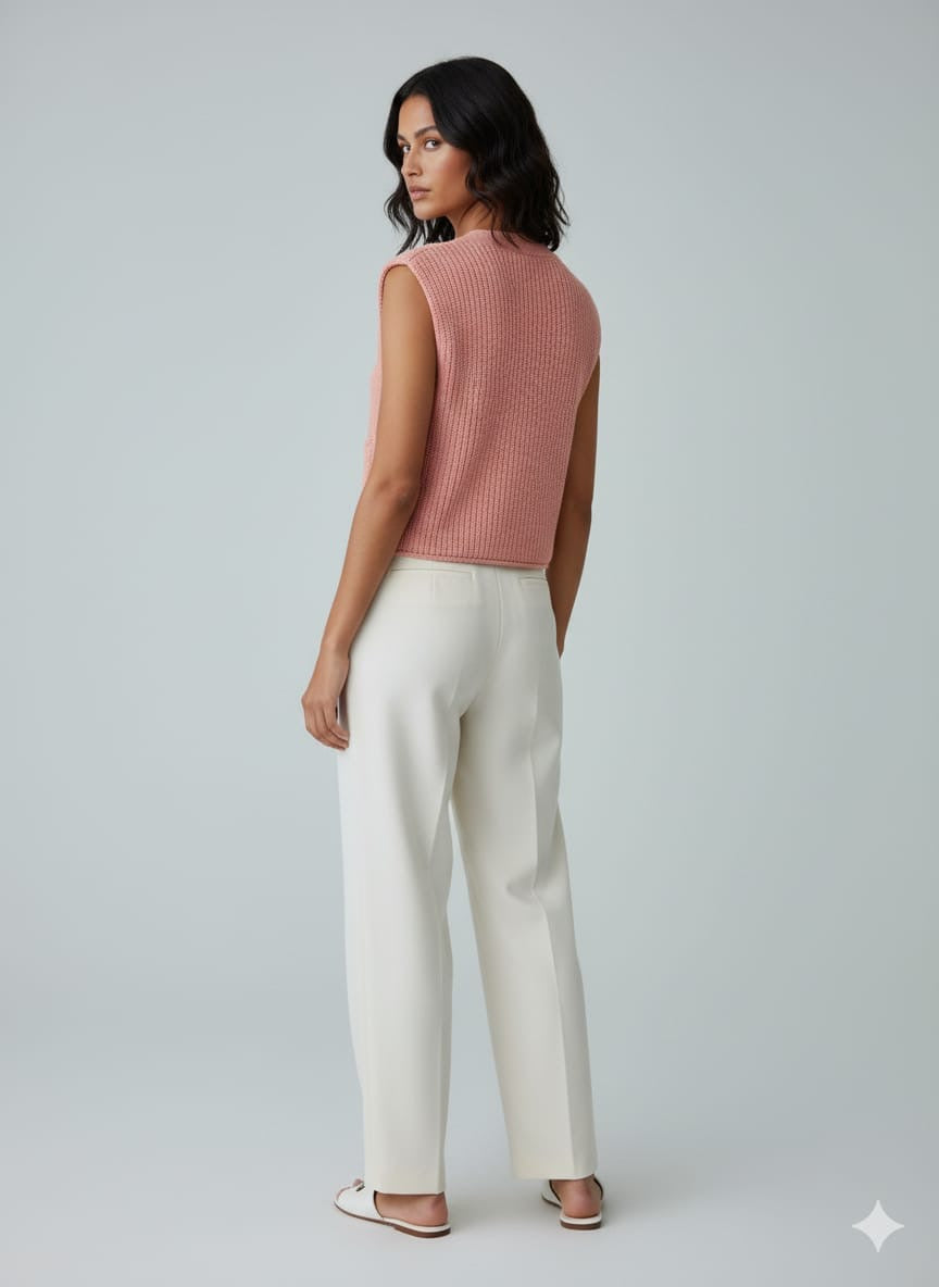 ADL Crop Women's Knit Vest Cardigan With Large Gold Button in Peach