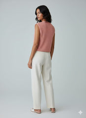 ADL Crop Women's Knit Vest Cardigan With Large Gold Button in Peach