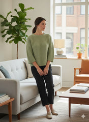 AD High-Quality Oversized Textured Knit Sweater Top in Green