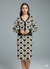 ADL Fashionable Knitted Heart Patterns  Long Sleeve 2 Pcs Set