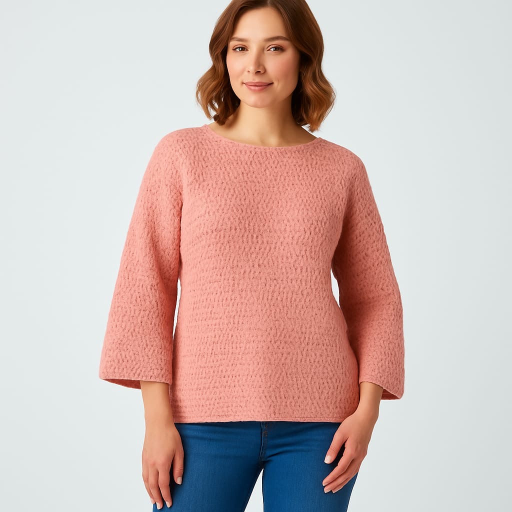 AD High-Quality Oversized Textured Knit Sweater Top in nude