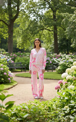 ADL High Quality Floral Pattern V-Neck Knitted 2 piece Set Women Wide-Leg in Pink