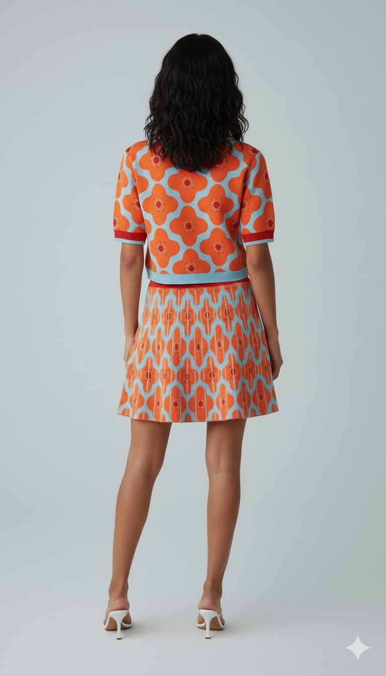 ADL Vintage Retro Floral Geometric Print 2 Pcs Set