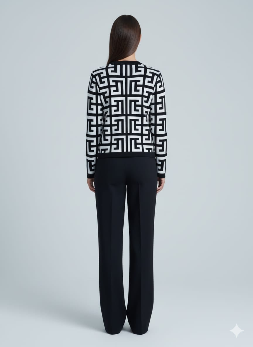 ADL Winter Elegant Single Breasted Long Sleeve Knit Pullover in Navy