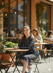 AD Checker Print Cold Shoulder Crop Top & Midi Skirt 2 Pcs Set