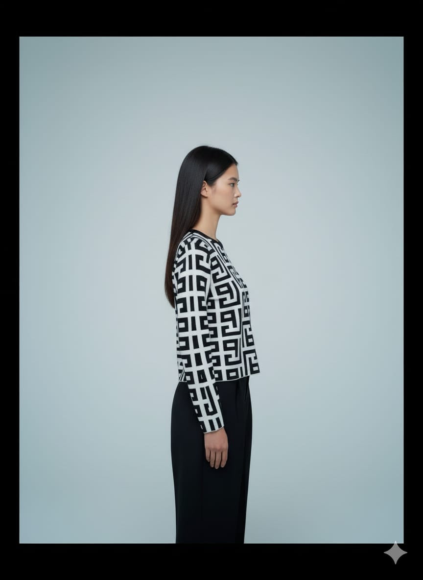 AD  Vintage Geometric Pattern Women Slim Cardigan