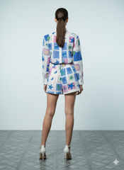 ADLUXE Multicolored Patterned Lacy  Coordinate Short 2 Pcs Set in Blue