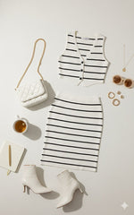 AD Petite Ribbed Stripe 2 Pcs Set in white