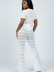 AD Luxury Netty Crop and Tallie Pant 2 Pcs Set in White