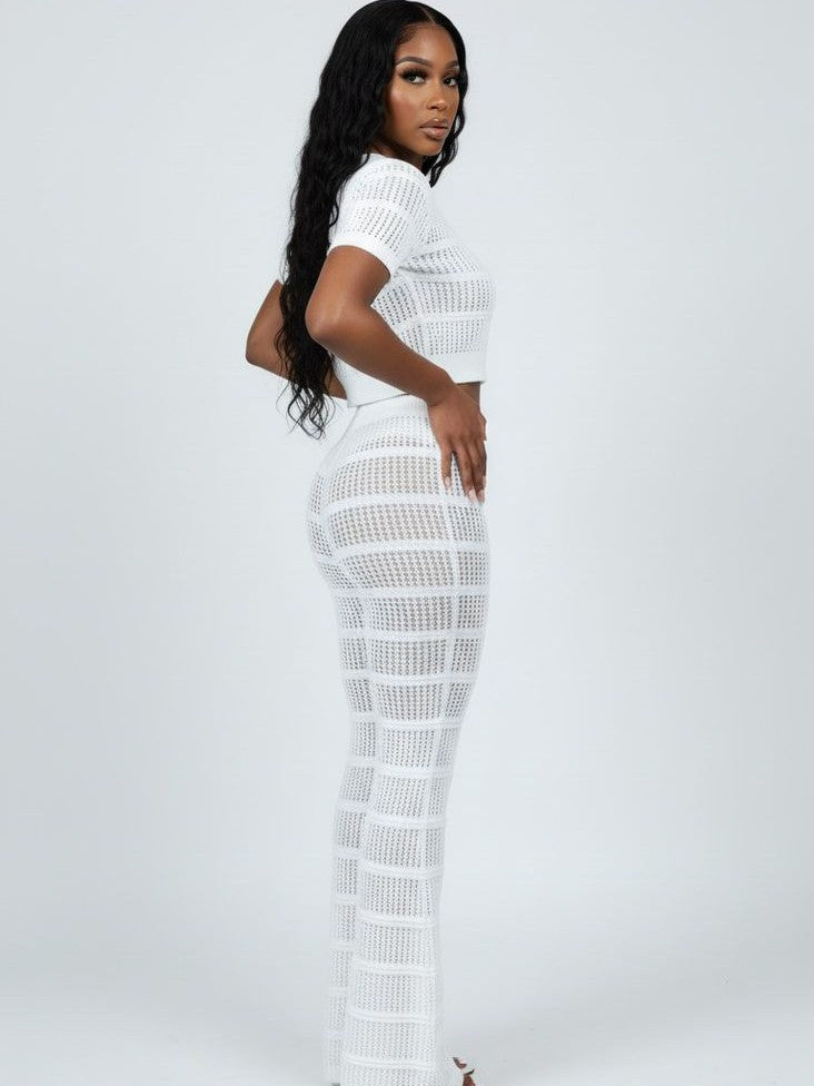 AD Luxury Netty Crop and Tallie Pant 2 Pcs Set in White