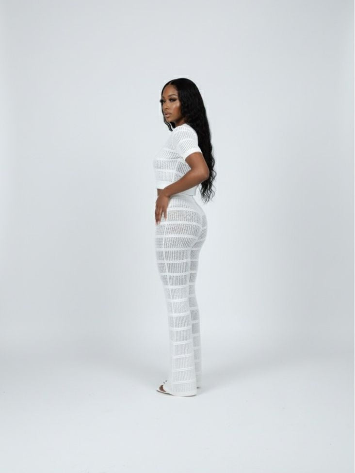 AD Luxury Netty Crop and Tallie Pant 2 Pcs Set in White