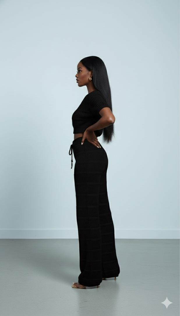 AD Luxury Netty Crop and Tallie Pant 2 Pcs Set in Black