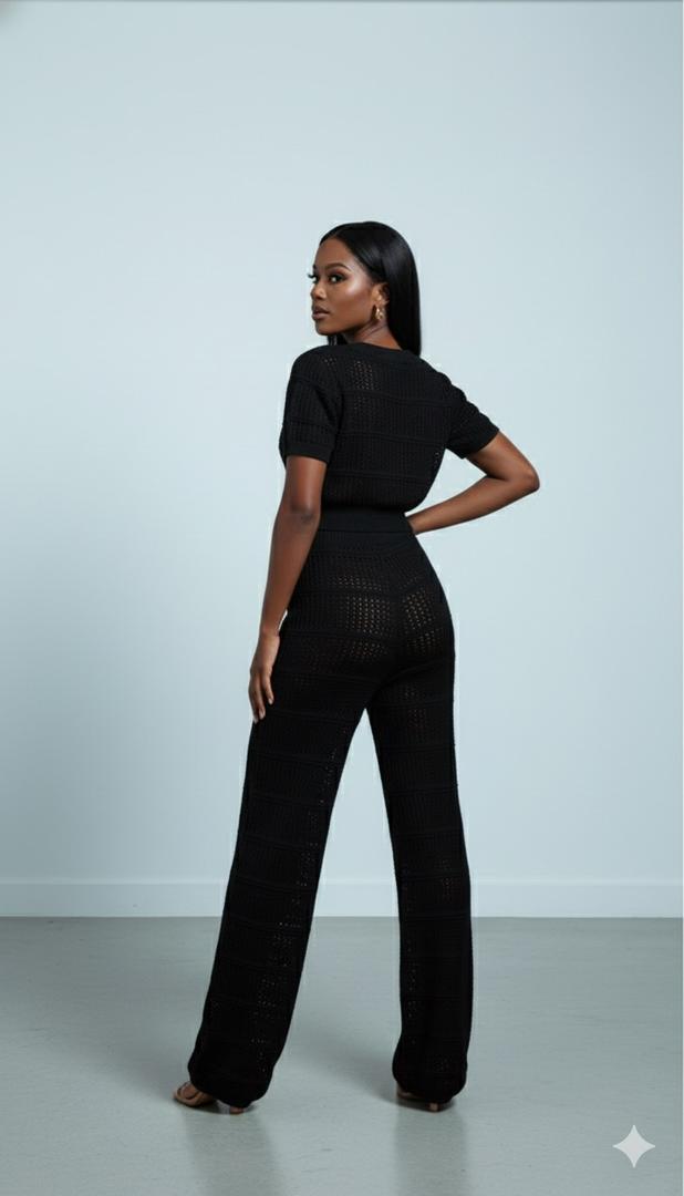 AD Luxury Netty Crop and Tallie Pant 2 Pcs Set in Black