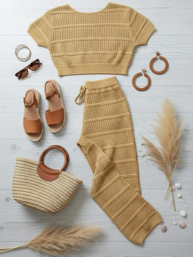 AD Luxury Netty Crop and Tallie Pant 2 Pcs Set in Nude