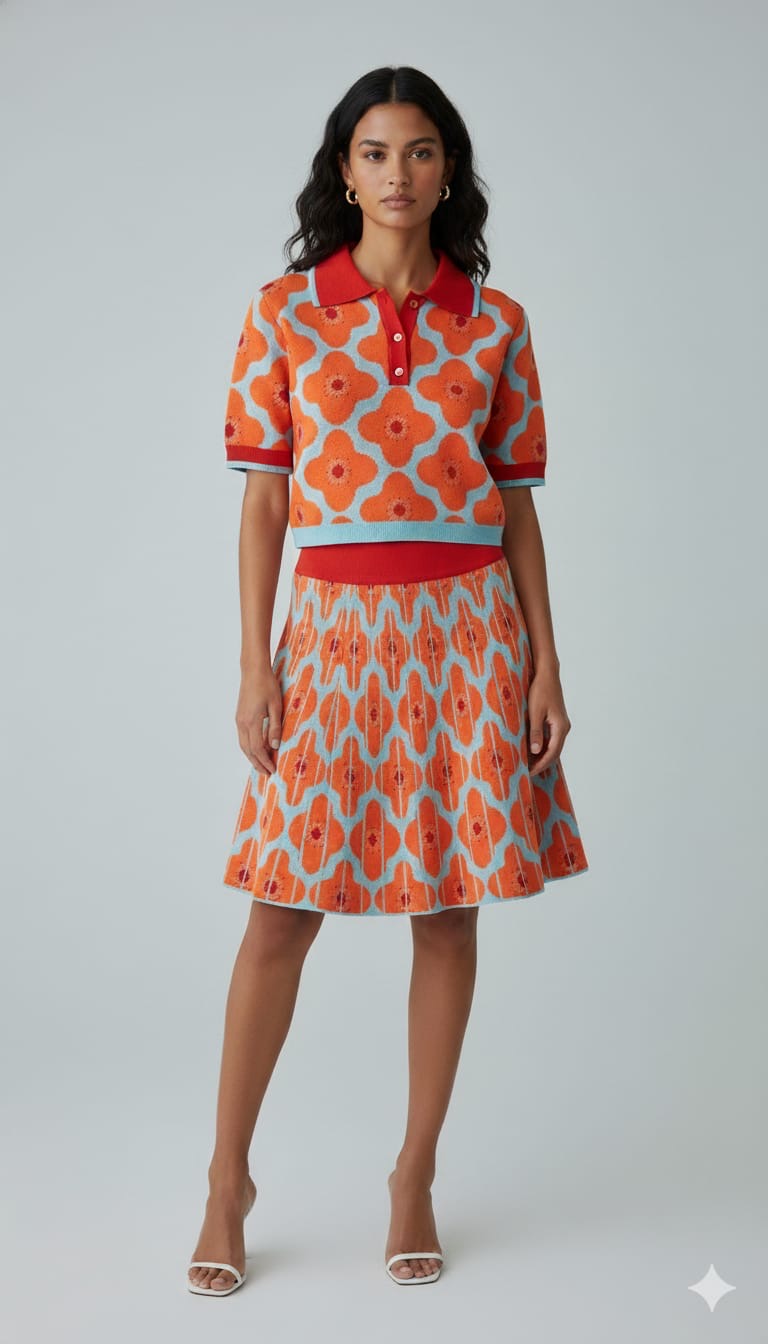 ADL Vintage Retro Floral Geometric Print 2 Pcs Set