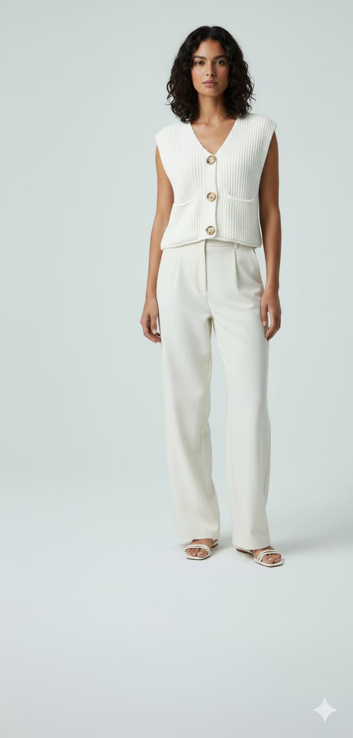 ADL Crop Women's Knit Vest Cardigan With Large Gold Button in Pure White