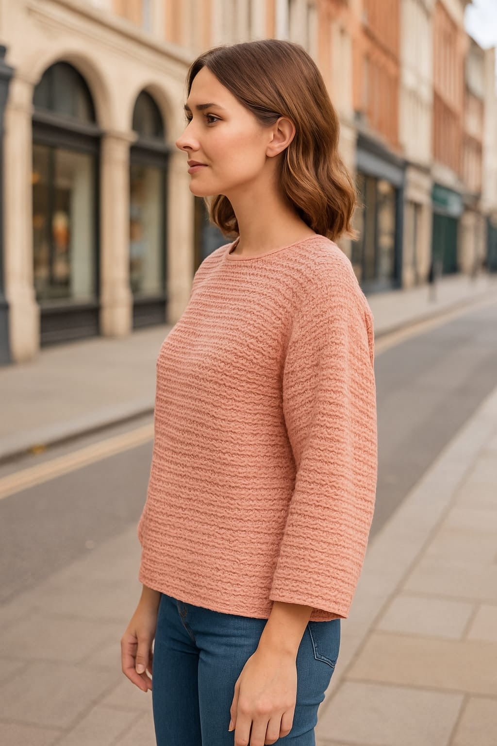 AD High-Quality Oversized Textured Knit Sweater Top in nude