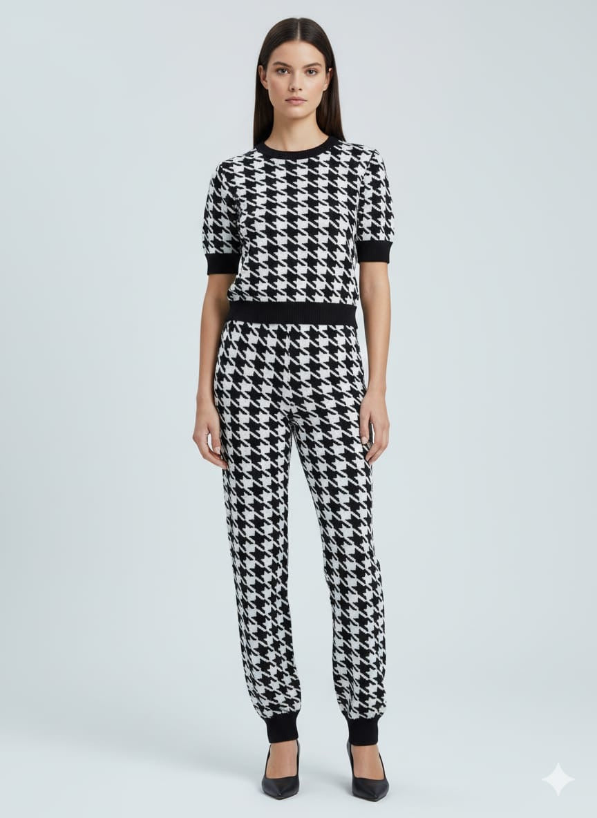 AD Women's Soft- High Quality Dogtooth Two-Piece Set