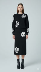 AD Embroidered Beaded Long Sleeve Knitted Sweater 2 Pcs Set