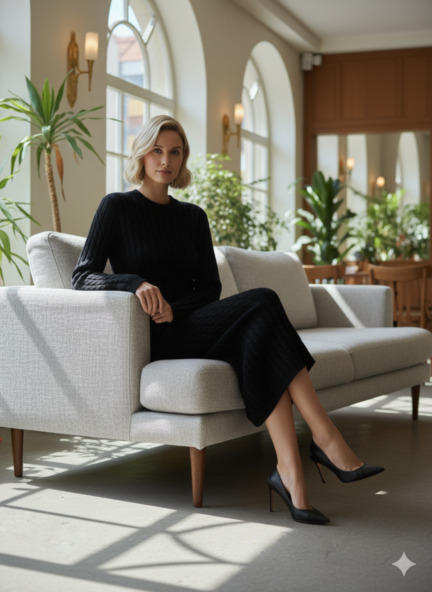 ADL Soft Cable Jumper and Midi Skirt Co-Ord Set in black