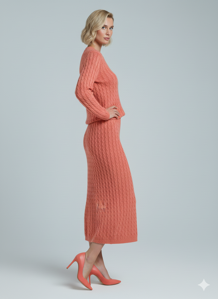 ADL Soft Cable Jumper and Midi Skirt Co-Ord Set