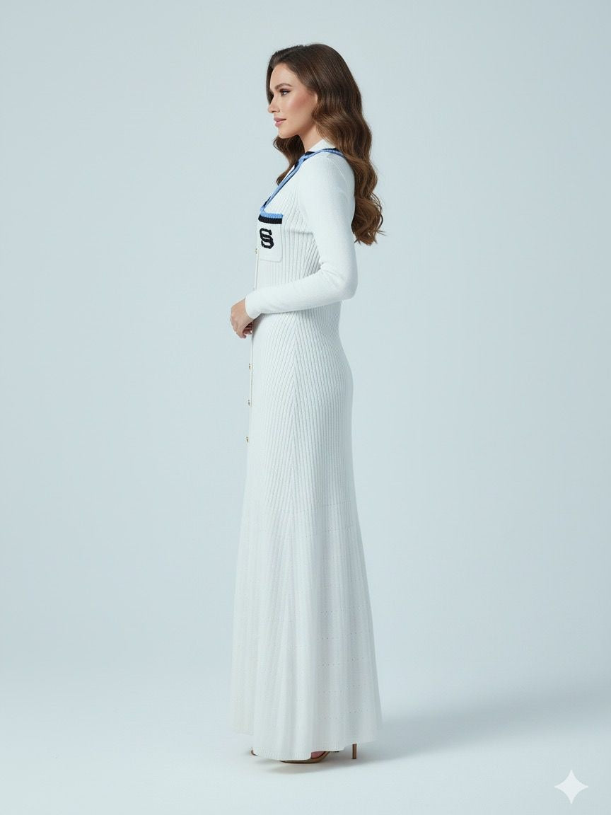 Elegant Embroidery Letter Midmaxi Sweater Dress In white