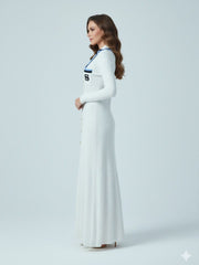 Elegant Embroidery Letter Midmaxi Sweater Dress In white