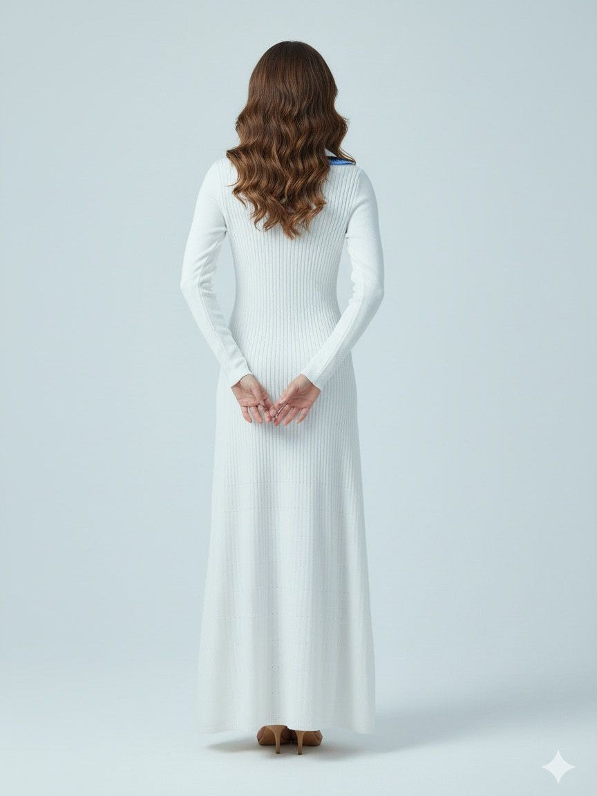 Elegant Embroidery Letter Midmaxi Sweater Dress In white