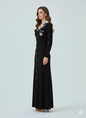 Elegant Embrodery Letter Midmaxi Sweater Dress In Black.