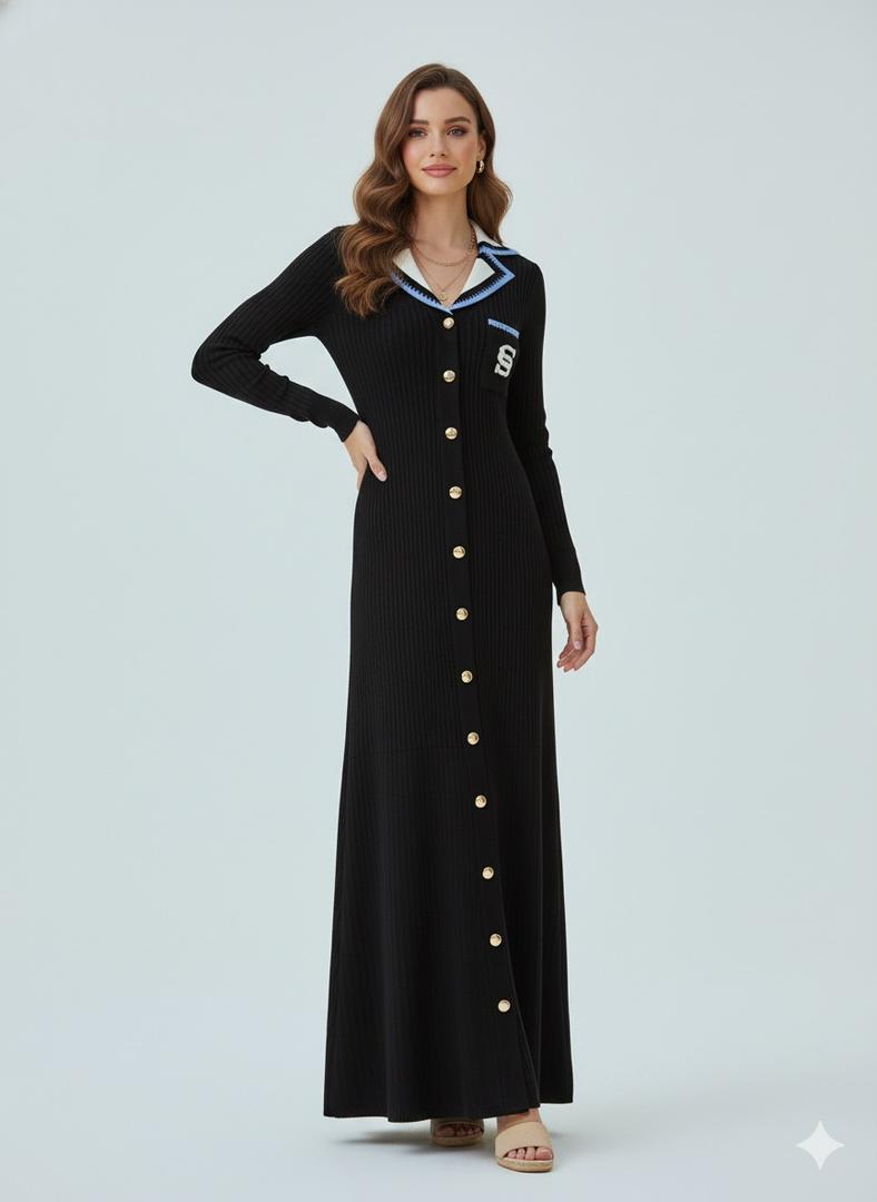 Elegant Embrodery Letter Midmaxi Sweater Dress In Black.