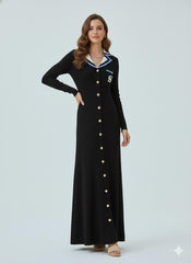 Elegant Embrodery Letter Midmaxi Sweater Dress In Black.
