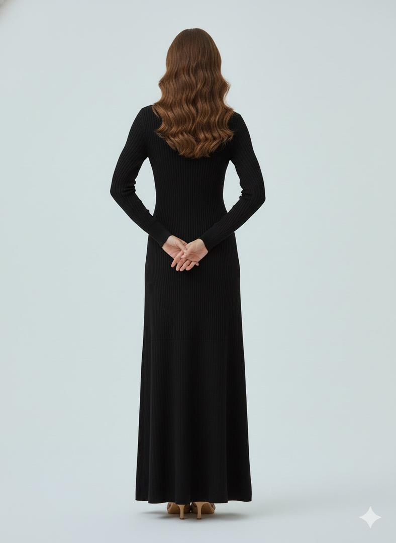 Elegant Embrodery Letter Midmaxi Sweater Dress In Black.