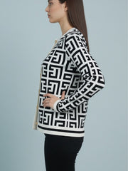 ADL Winter Elegant Single Breasted  Long Sleeve Knit Pullover in White