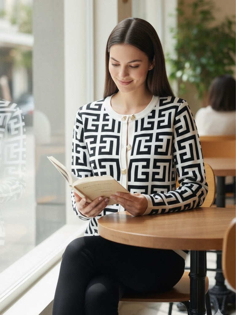 ADL Winter Elegant Single Breasted  Long Sleeve Knit Pullover in White